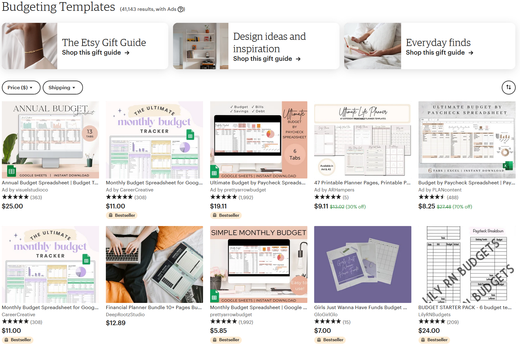 etsy budgeting templates